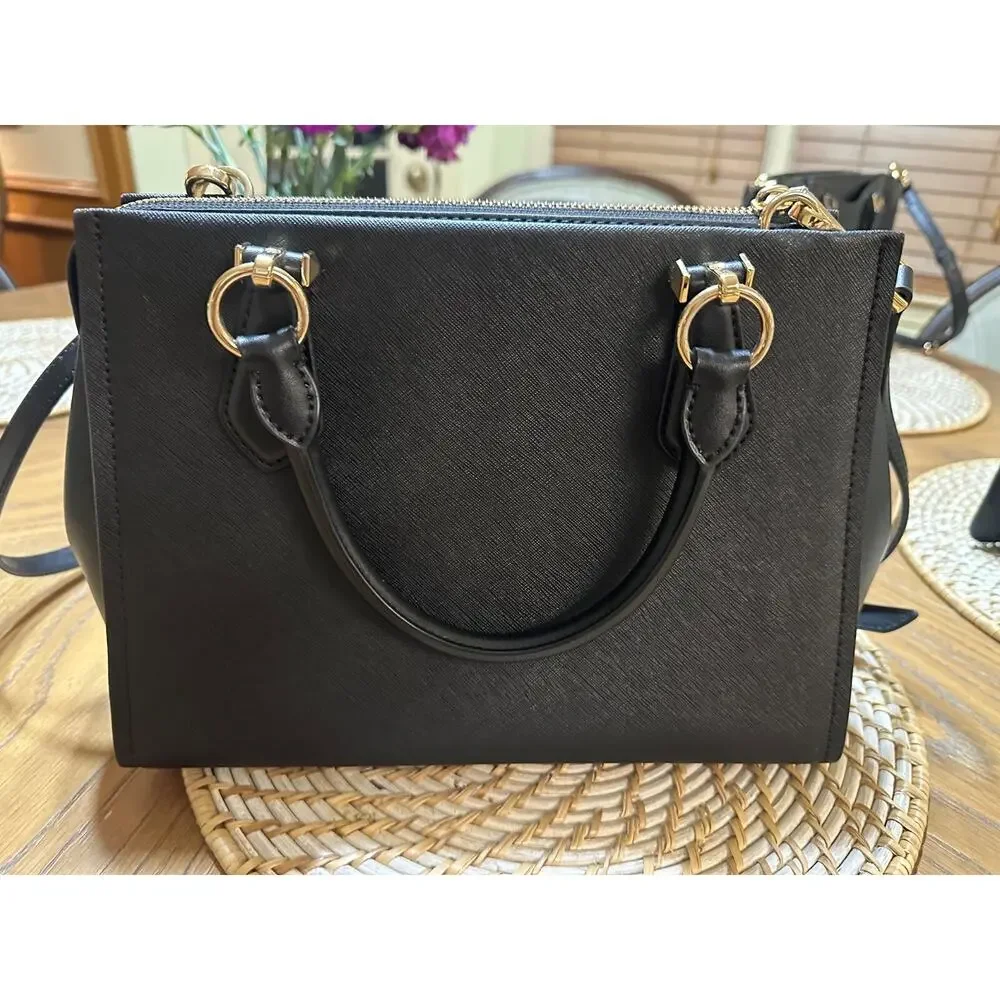 Michael Kors Selma Saffiano Leather Top Zip Satchel Purse Black NWOT